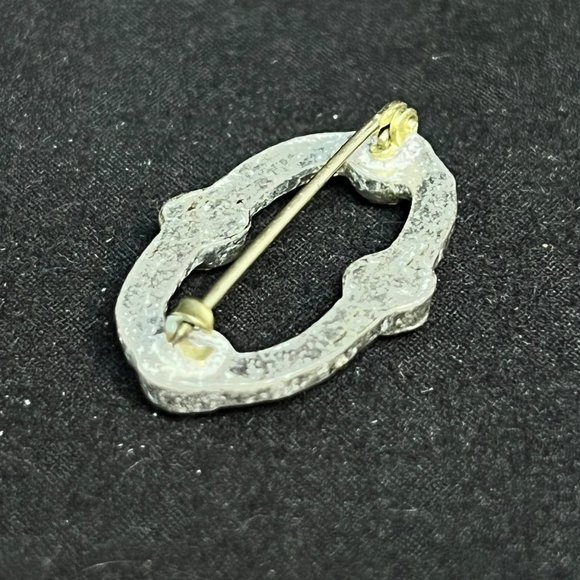 Antique Oval Silver Tone Rhinestone Brooch With Wide C Clasp (3474) - Picture 6 of 6